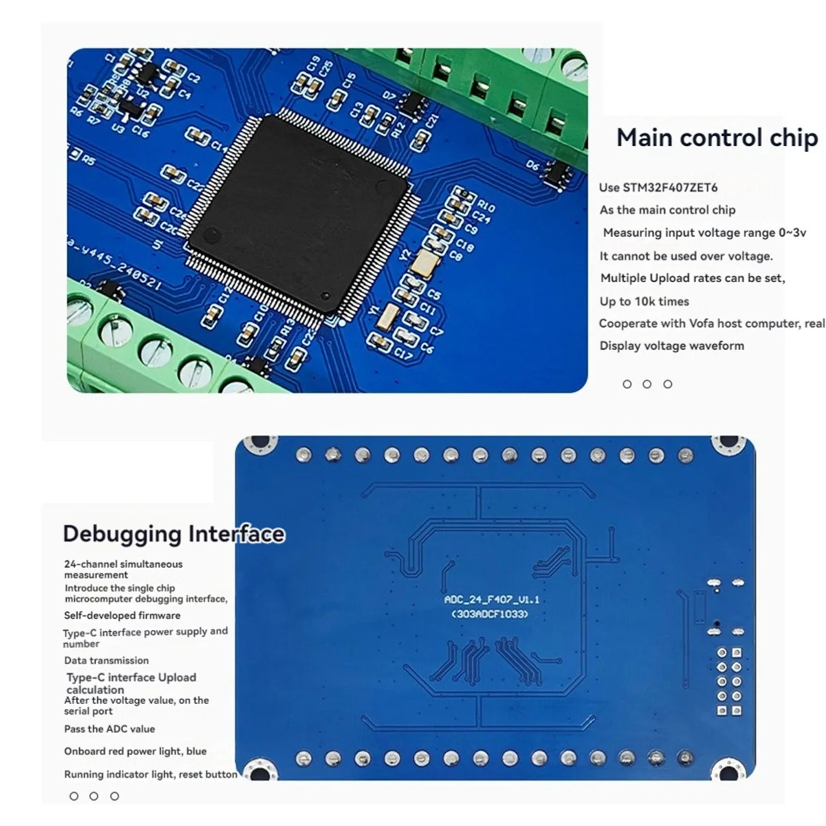 Модуль выборки STM32F407ZET6 24-канальный 12-битный модуль AD сбора данных интерфейс Type-C