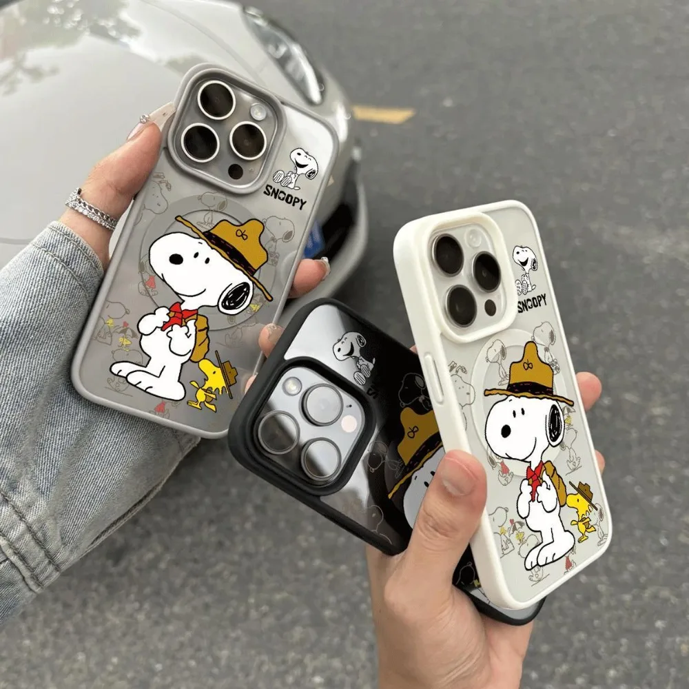 Фото Новый аниме-чехол для телефона Snoopy Magsafe, защитный чехол для iPhone 17 Air 16 15 14 Plus 13 Pro Max, TPU, с беспроводной зарядкой, подарок для девочек №1