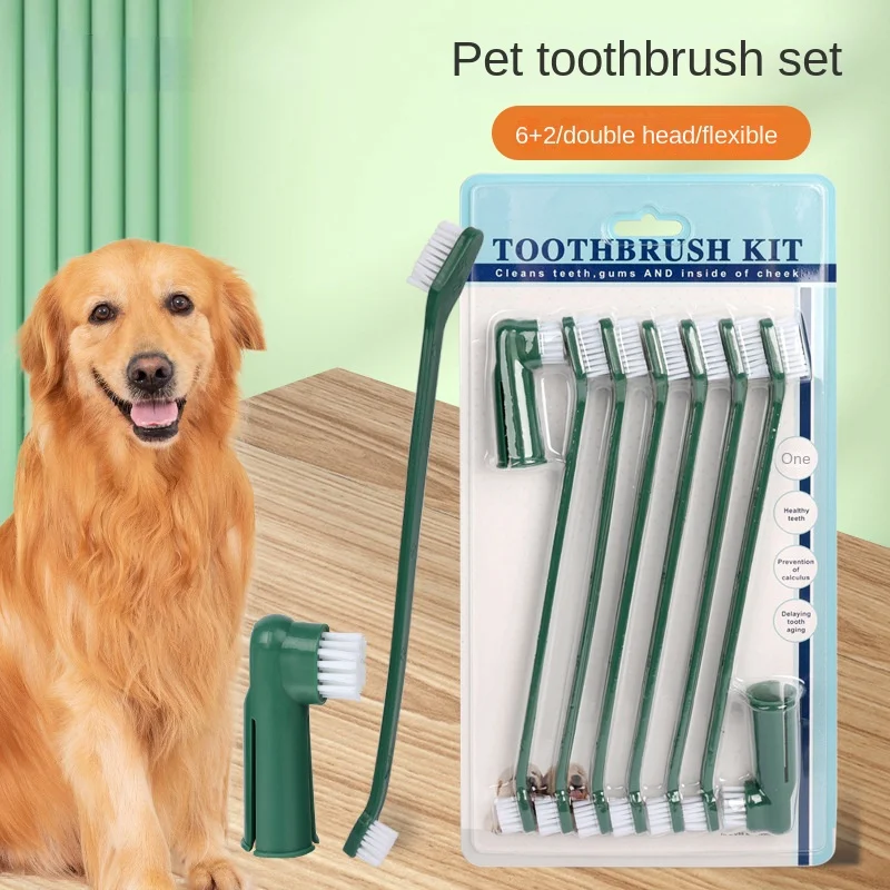 

Dogs Toothbrush 6pcs Dual Heads Long Handle Pet Cat Dog Toothbrushes with 2 Pet Finger Toothbrush for Small Medium Pets Supplies