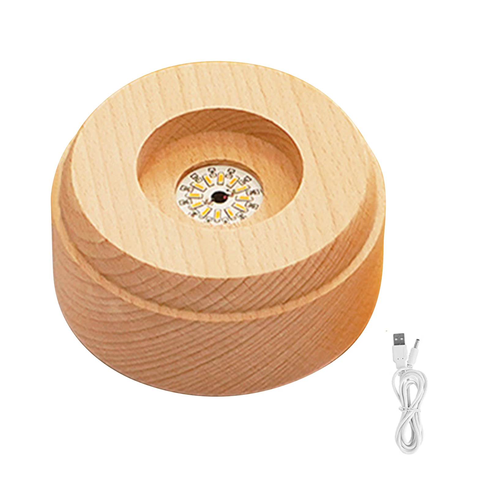 

Wooden Display Base LED Light Up Glass Art Gift With Music Desktop For Crystal Ball USB Powered Round Durable Home Decor Bedroom