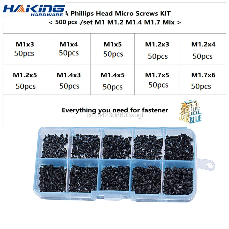 

500/1000pcs/set M1 M1.2 M1.4 M1.7 Mix Pa Phillips Head Micro Screws Round Head Self-tapping Electronic Small Wood Screws Kit