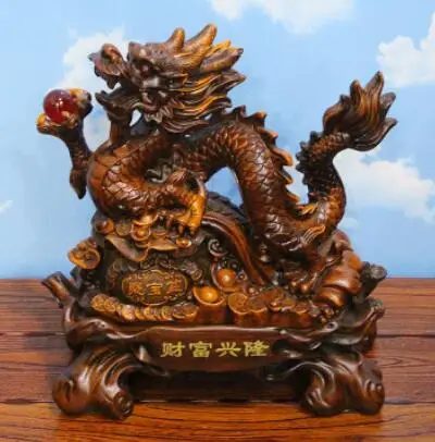 

Fortune xinglong wood grain crafts resin dragon decoration Living room office opening gifts Home Animal decoration