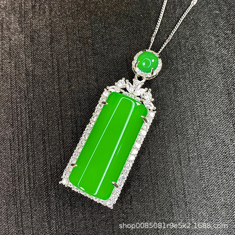 Фото Ожерелье Gao Bing из халцедона Lucky Emerald с защитной открыткой, инкрустированное полным зеленым кулоном №2