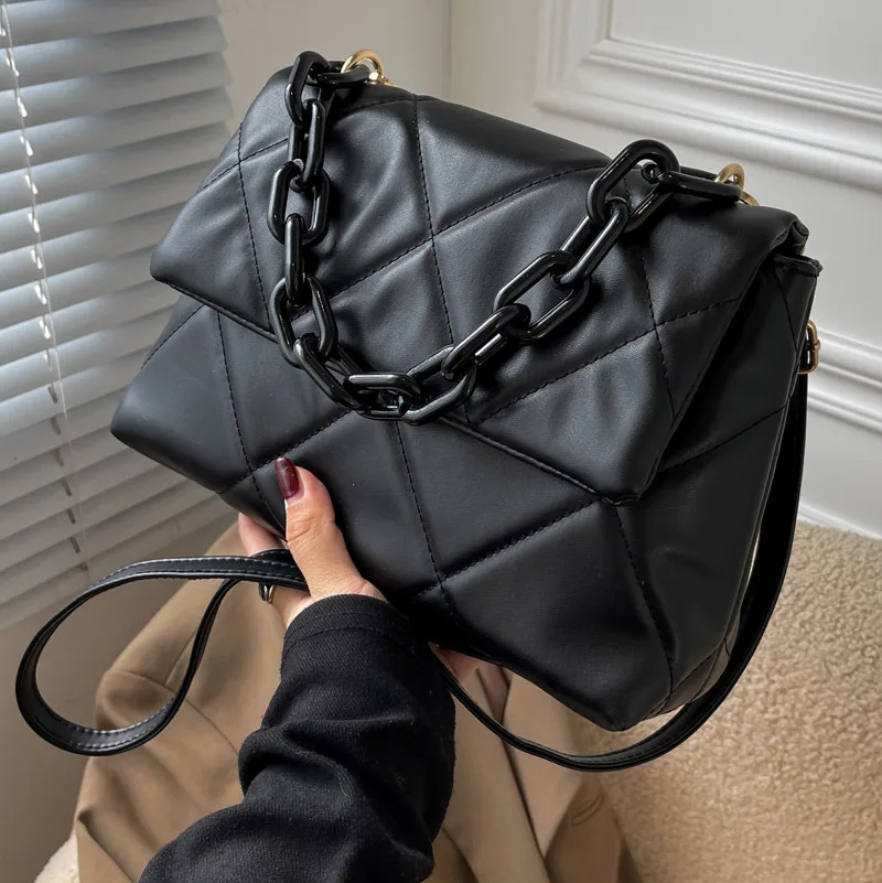 

Soft PU Leather Crossbody Bags for Women Embroidery Thread Flap Bag Luxury Branded Trending Chain Shoulder Handbags Purse 2023