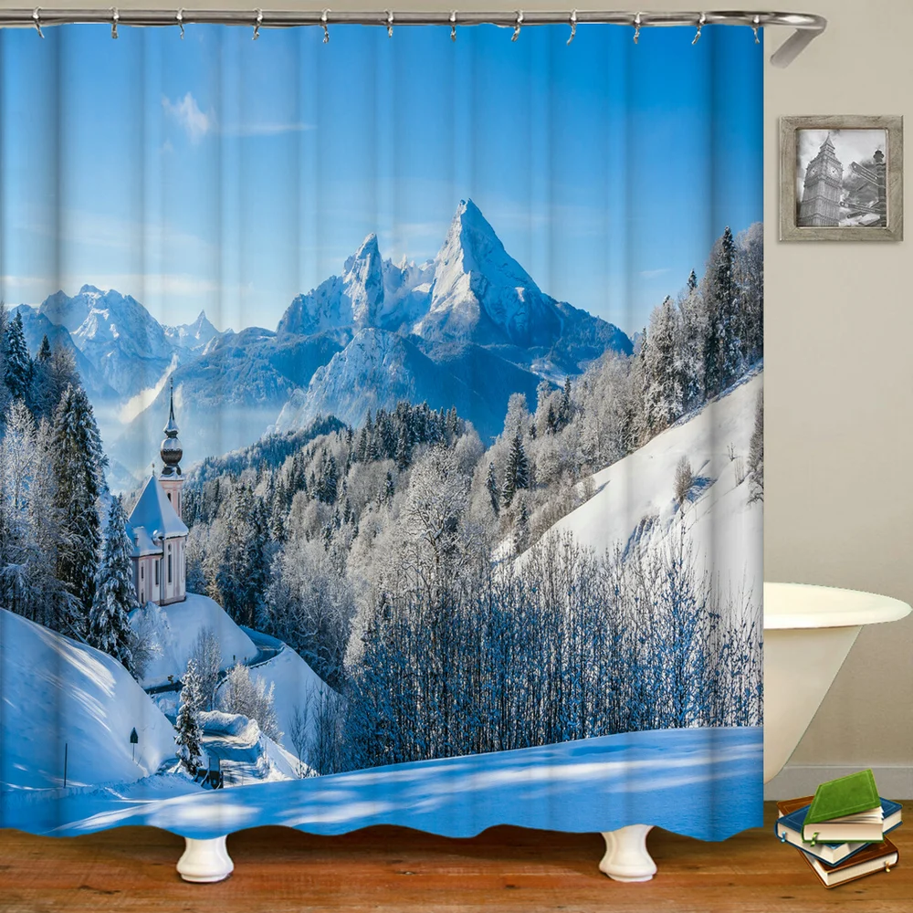 Водонепроницаемая занавеска для душа красивый натуральный ландшафт снег горы