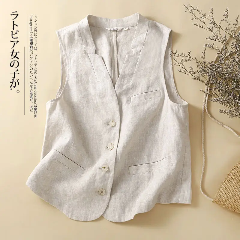 

Women Vests 2023 Summer Single Breasted V-neck Sleeveless Waistcoat Causal Solid Korean Fashion Elegant Outwear Vest Cardigan