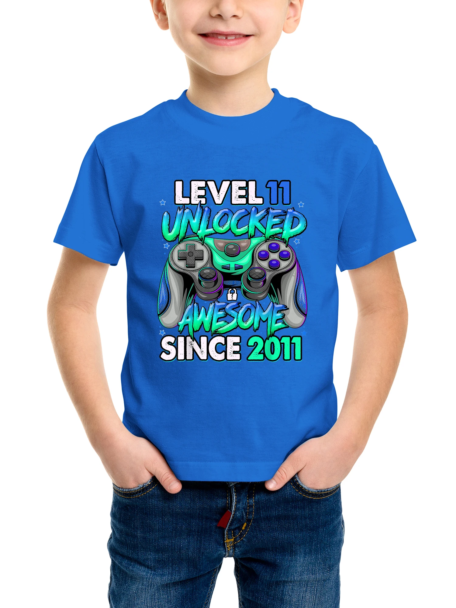 100% Cotton Level 11 Awesome 2011 Men's Tops Tees Vintage T Shirt 11th Birthday Gift Boys Girls Unisex T-Shirt Boy 11 Years Old