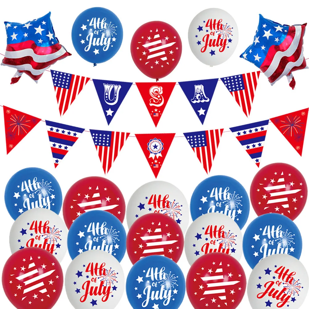 JOLLYBOOM American Independence Day Party Decoration Balloons Set Pentagram Foil Balloons Banner USA 4th of July Party Supplies