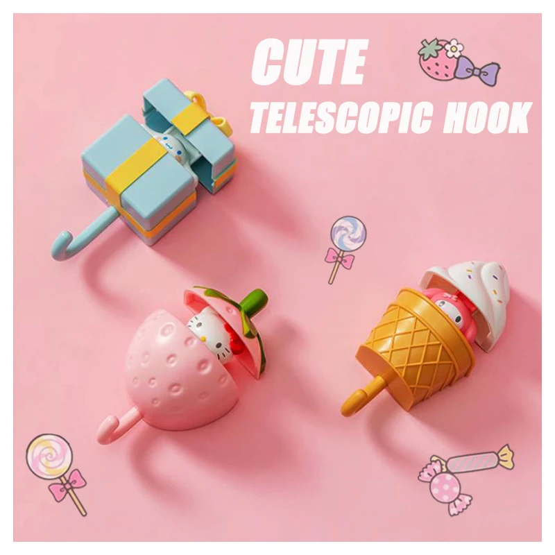 

Новый розовый Телескопический крючок Sanrioed Kawaii Cartoon Stickable My Melody Cinnamoroll KITTY Аниме Полотенце одежда крючок подшипник 2 кг