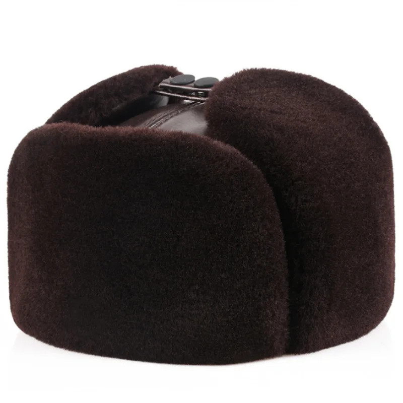 Winter wool, leather, fur one, male, middle-aged and elderly, father, warm old man, cold proof, pilot's ear protection hat