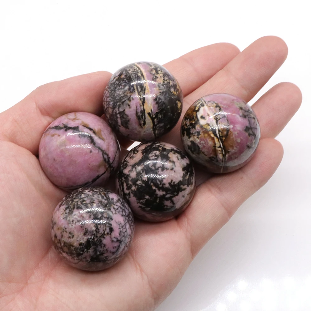 

5PC 30MM Ball Shaped Natural Pink Black Rhodonite Crystals Gemstone Home Decor Healing Stones Magic Craft Globe Massaging Gift