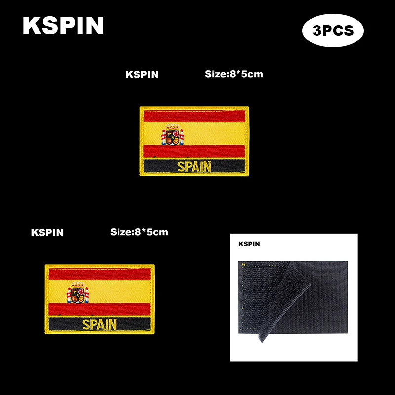 

Rectangle National Flag Patch Hook Loop Spain Badges Armband 3D Stick on Jacket Backpack Stickers