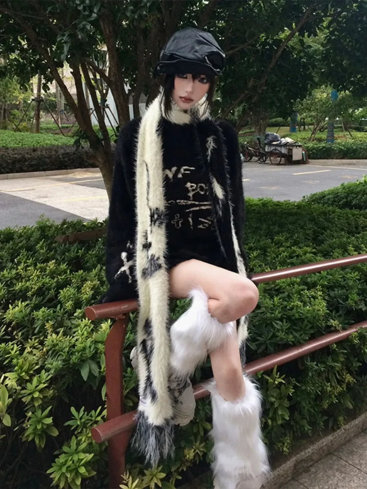 Свободный женский свитер в стиле ретро Y2k винтажный трикотажный панк с надписью