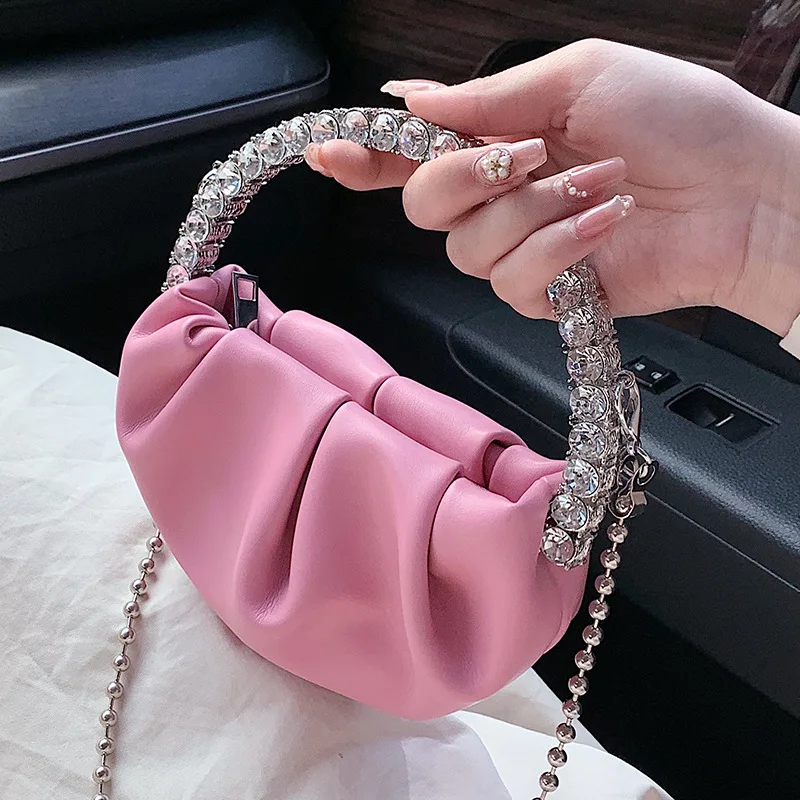 

2022New Chain Messenger Bag High Quality Ladies Rhinestone Texture Handbag European and American Fashion Trend Pleated Bag Women