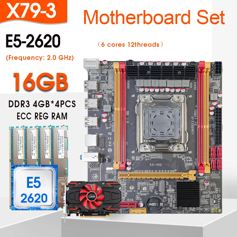 

X79 Motherboard LGA 2011 Xeon E5 2620 CPU Processor DDR3 1333Mhz 4GB*4=16GB RAM Memory and HD6750 1GB Graphics Card