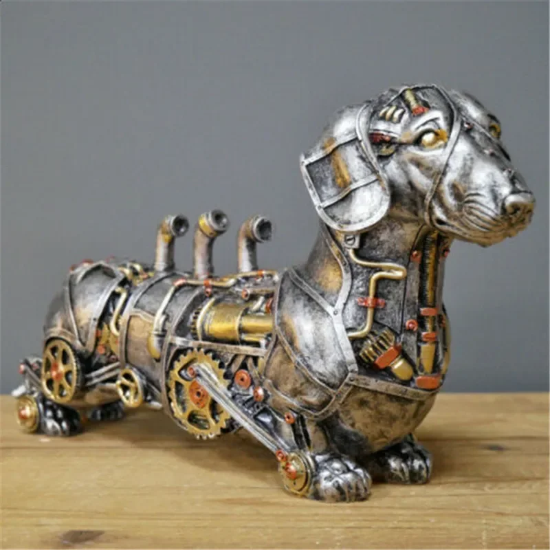 

Механическая фигурка собаки в стиле панк, поделки из смолы, скульптура собаки в стиле стимпанк, бульдог, украшение для дома, настольные украшения