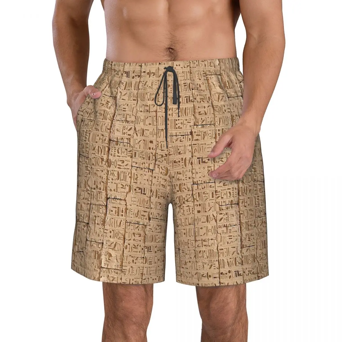 

Hieroglyphs At Medinet Habu Men's Beach Shorts Ancient Egypt Egyptian Africa Quick Dry Men Swimwear Surfing Boardshorts