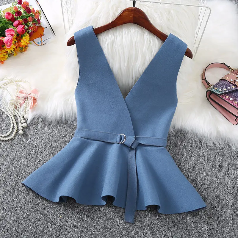 

Women Vest Elegant Office Lady All-match Korean Style V-neck Woolen Vest Coats Casual Tops Winter Spring Sleeveless Vests E359