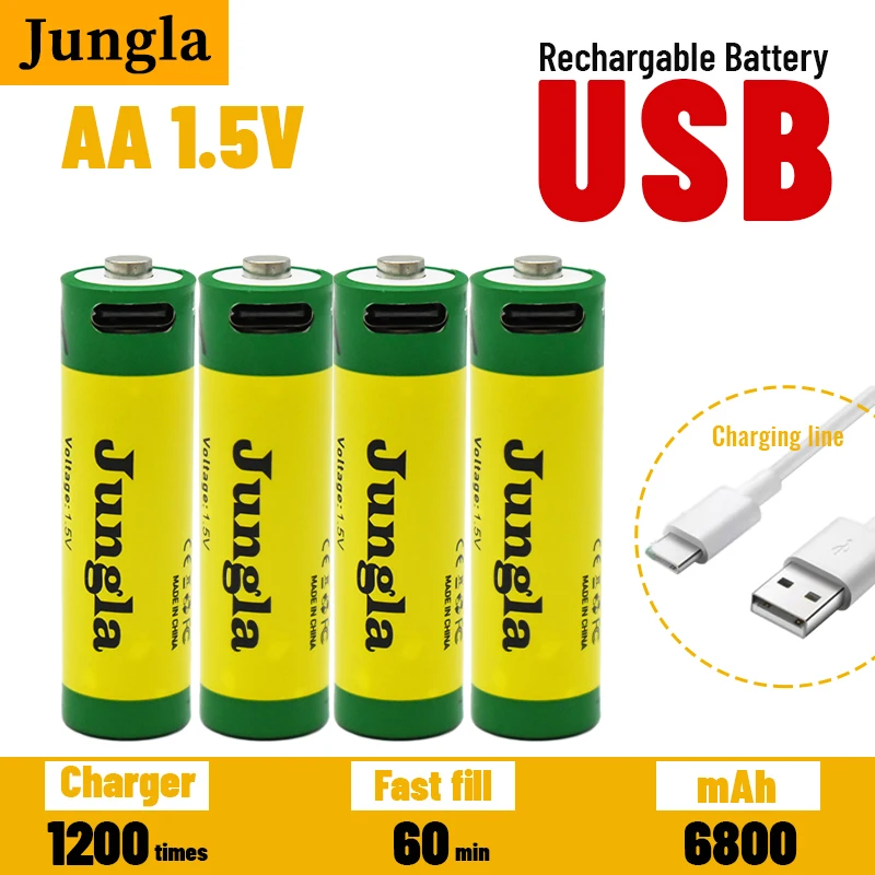 

Литий-ионная батарея аа с быстрой зарядкой, 1,5 в, емкость 6800 мАч, USB перезаряжаемая литиевая USB батарея для игрушечной клавиатуры