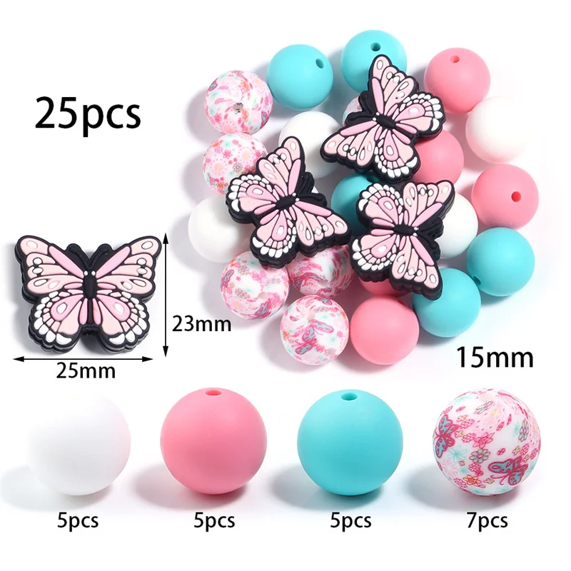 25 шт. набор силиконовых бусин-бабочек разноцветные бусины-разделители для