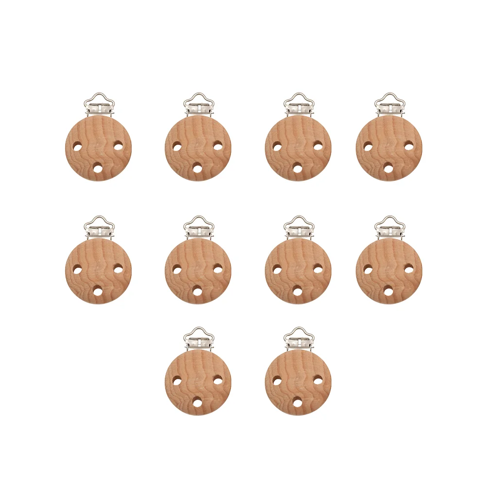 

10 PCS Round Child Infant Teether Baby Teething Beads Clip Bamboo Wooden Pacifier Clips