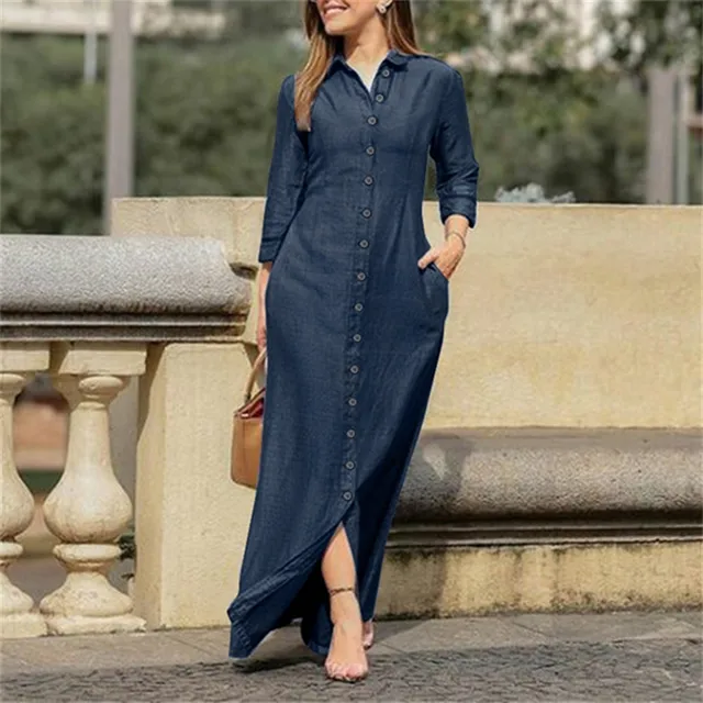 Dress V Pocket Casual Solid Women 