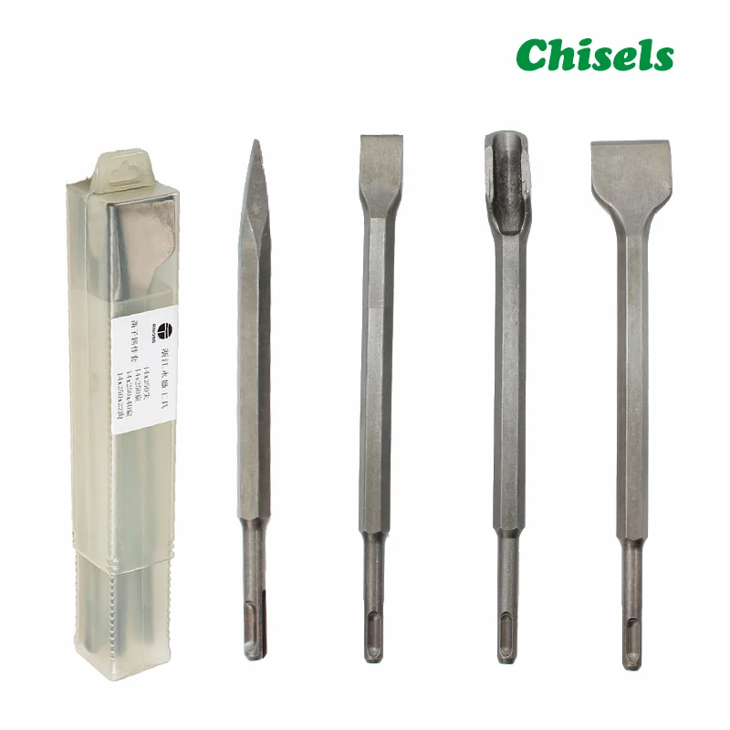 

4PC/Set 250mm SDS PLUS Chisels Set Point Groove Gouge Flat Chisel Electric Hammer Drill Bit Break Concrete Brick Wall Drilling