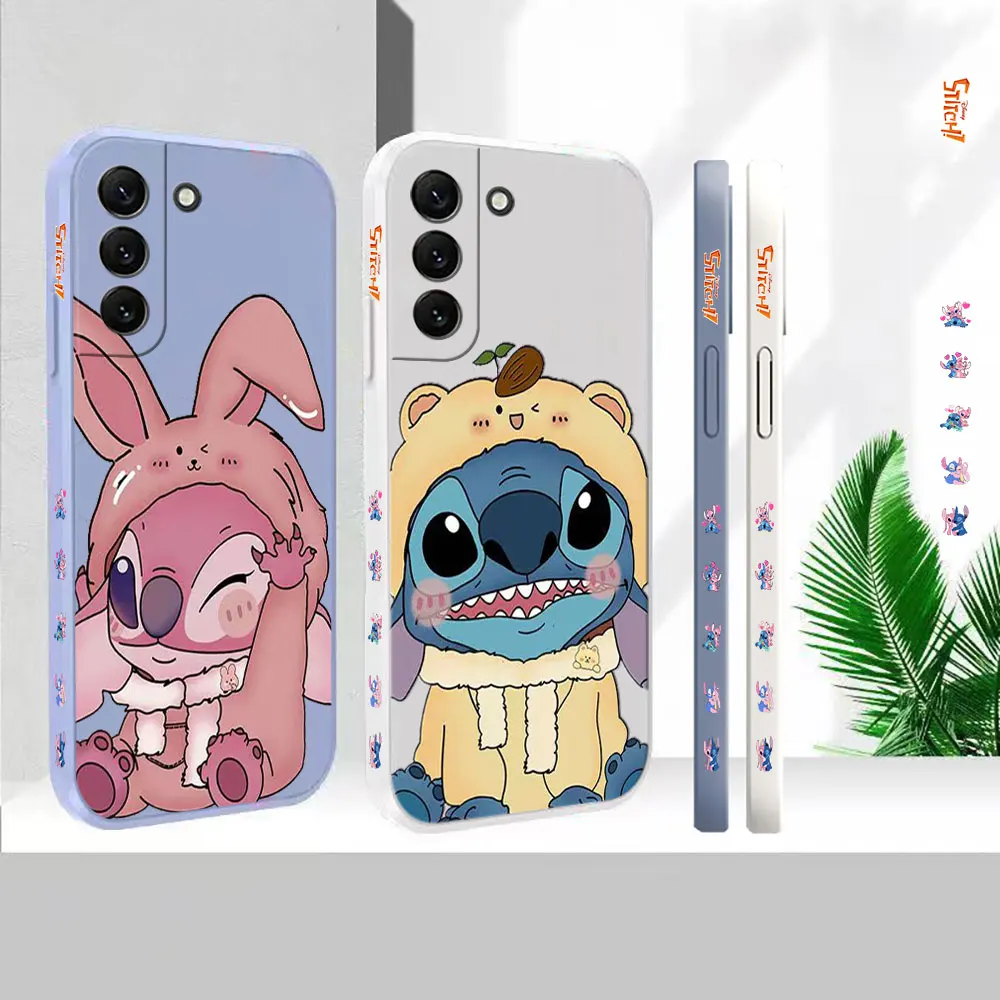 

Lilo Cute Stitch Angel Case For Samsung Galaxy S23 S22 S21 S20 FE Ultra 5G S11 S11E S10 S10E S9 Plus Liquid Silicone Case Cover