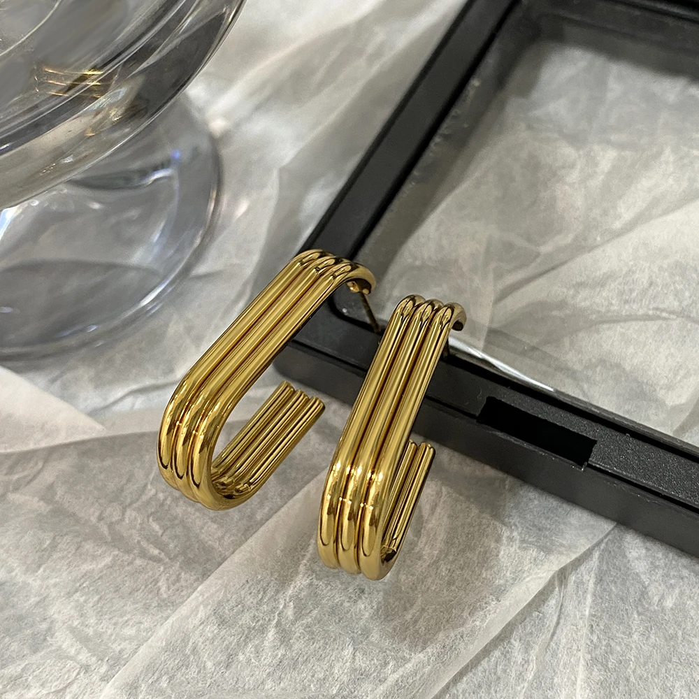 Модные золотые серьги в медном стиле Женская трехслойная крупная кольцевая