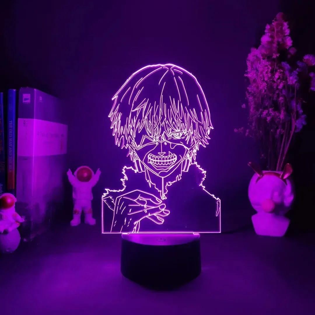 Фото Ночник в стиле аниме Tokyo Ghoul, 3D LED акриловая лампа с изображением Кена Канеки для декора спальни, ночник, подарок на день рождения №3