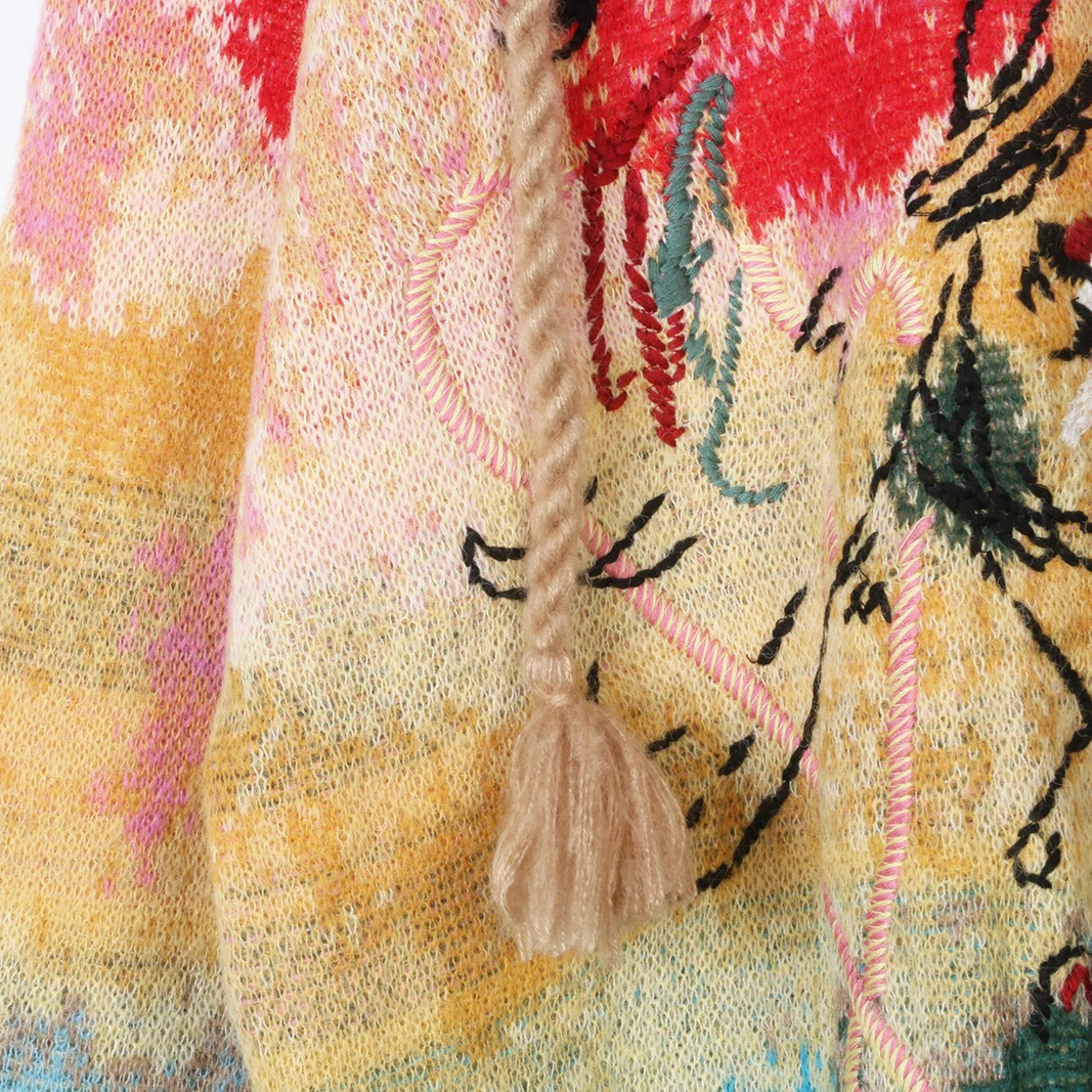 Красочный женский пуловер с капюшоном вязаный свитер граффити красивый для