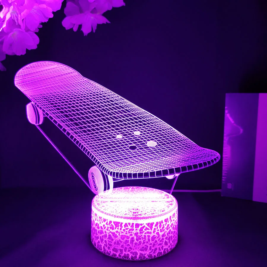 

3D Illusion Nightlight Skateboard Shape Lighting Gadgets for Skateboarders Skater Kid Beginners Gift Bedroom Decoration LED Lamp