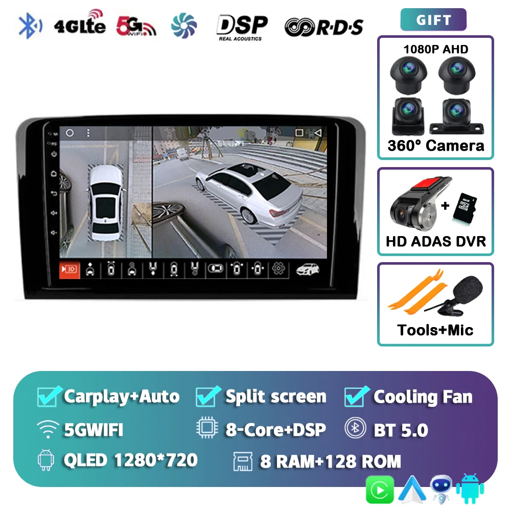 

Android 15 для Benz GL ML W164 ML350 ML500 X164 2005-2012 2K QLED Android Автомобильный радиоприемник Мультимедийный видеоплеер GPS Стерео CarPlay