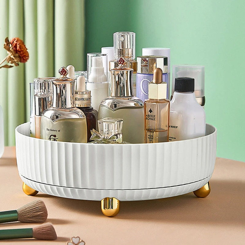 

Joybos Rotatable Desktop Organizers Cosmetic Storage Box White Large-Capacity Plastic Makeup Storage Organizer Round Dray