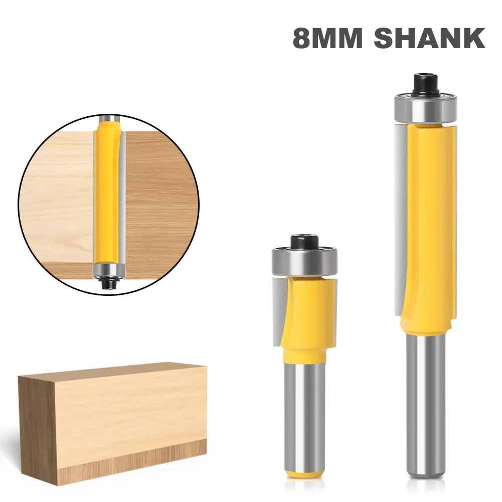 

1pcs 8" Shank Flush Trim Router Bits for wood Lengthened Trimming Cutters with bearing woodworking tool endmill