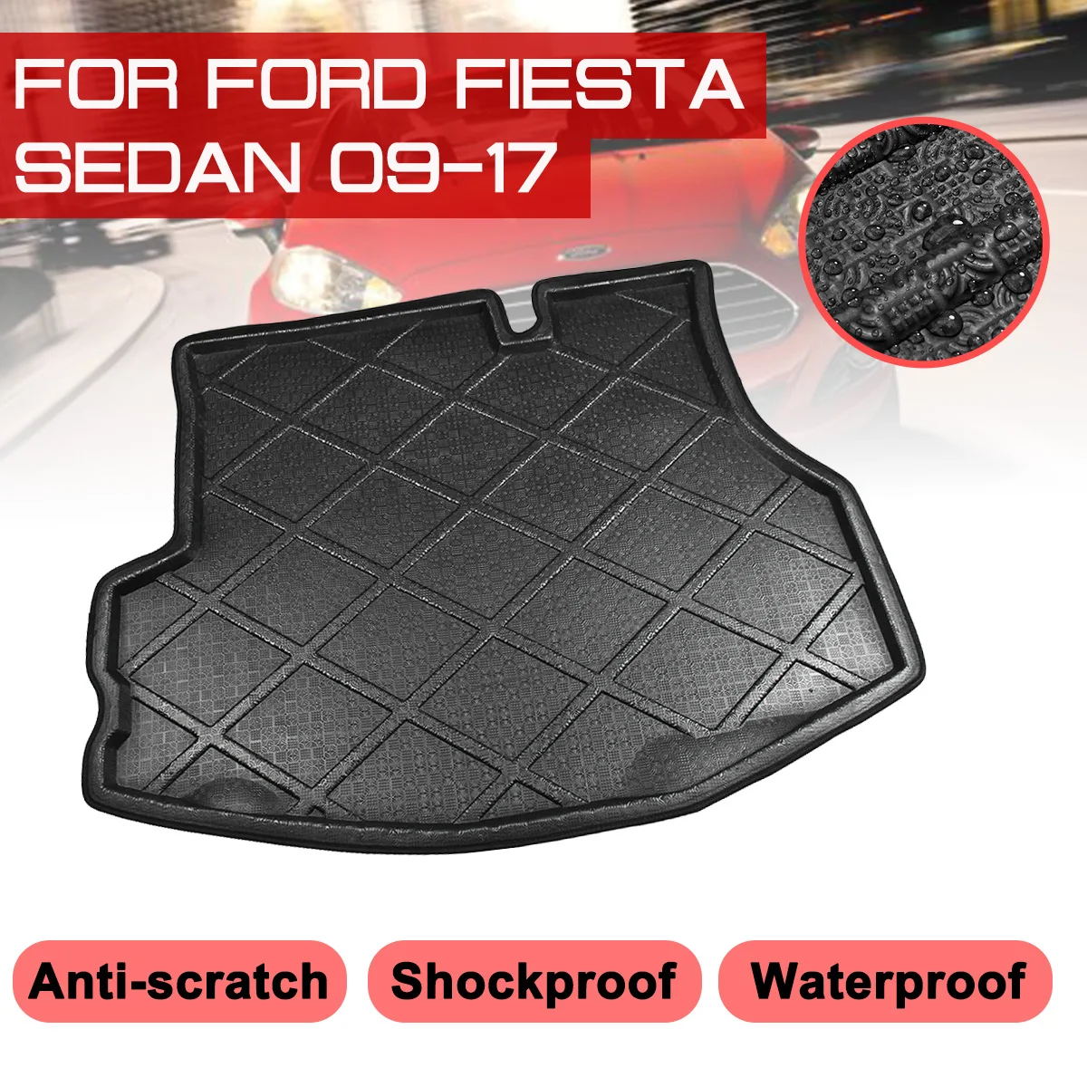 Коврик для Ford Fiesta Sedan 2009-2017, автомобильный напольный коврик, задний багажник, защита от грязи