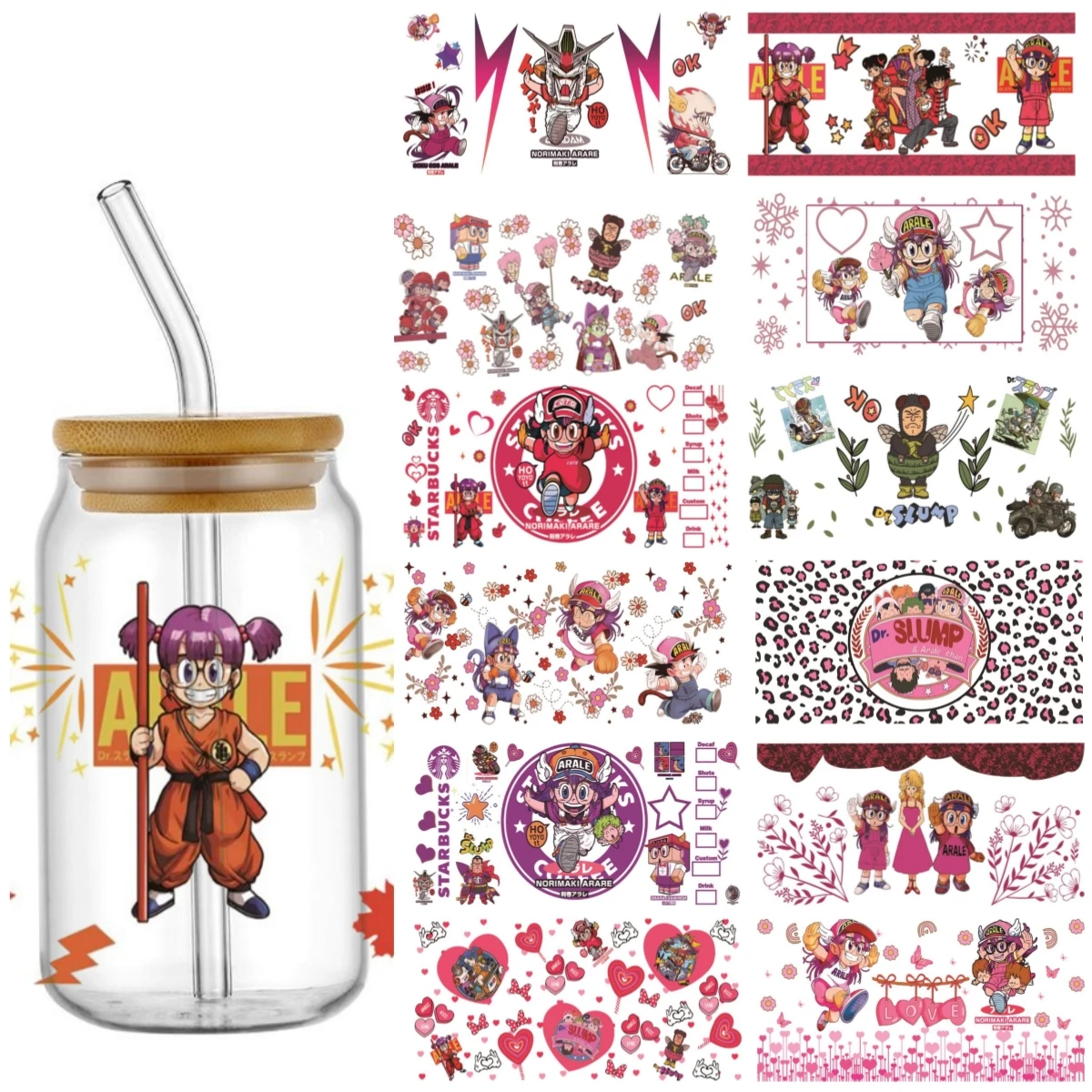 Miniso cartoon Girl High-качественные шарфы 16 унций стеклянная чашка UV DTF переводные