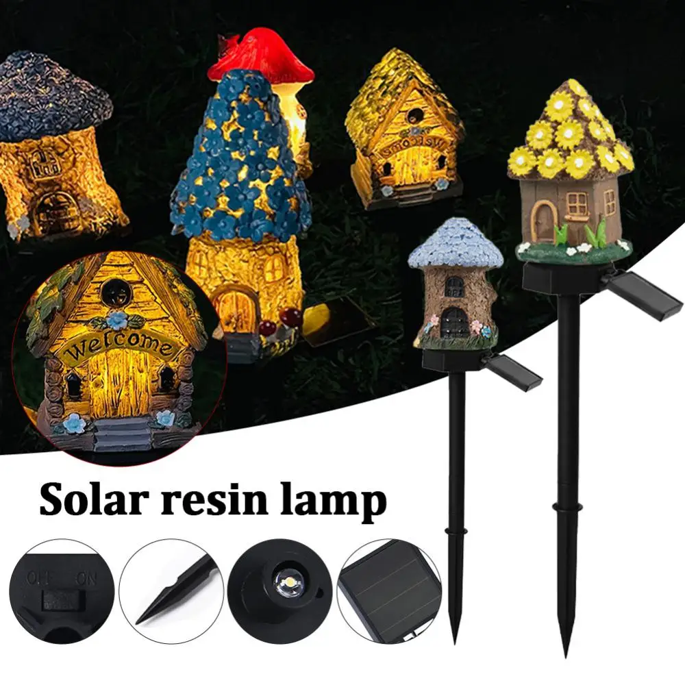 

LED Solar Lawn Light Multi Craft Miniature Fairy House Solar Powered Outdoor Decor LED Garden Light Resin Cottage Christmas Lamp