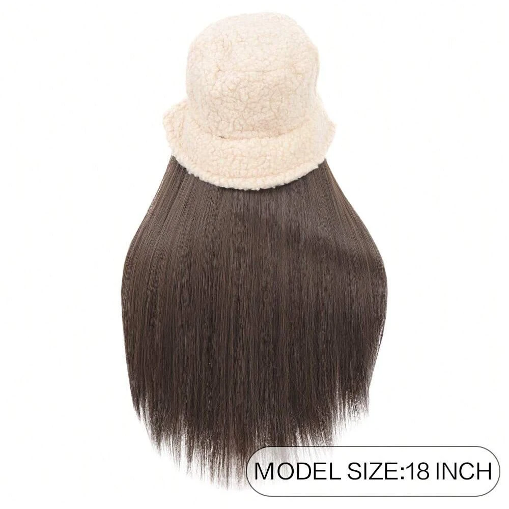 Fishing Hat Hooded Wig Long Straight Synthetic Beginners Friendly Heat Resistant Natural Looking For Daily Use A