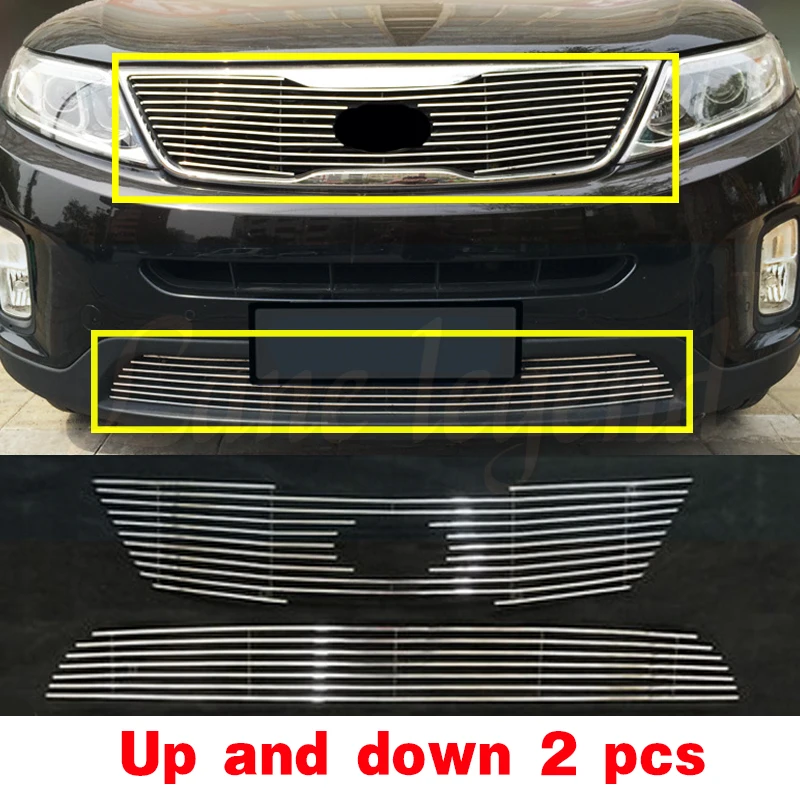 

Для Kia Sorento 2013 2014, Стайлинг автомобиля, защитный детектор кузова, металлическая отделка, гоночная передняя решетка, решетка, гоночные грили