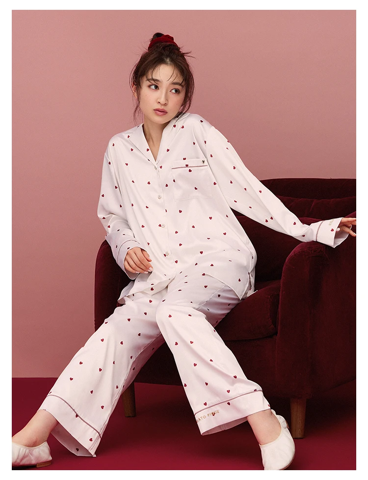 Satin Homewear Set Room Wear Gelato Pique 2023 Spring Summer New Women's Pajamas Pants Love Prints