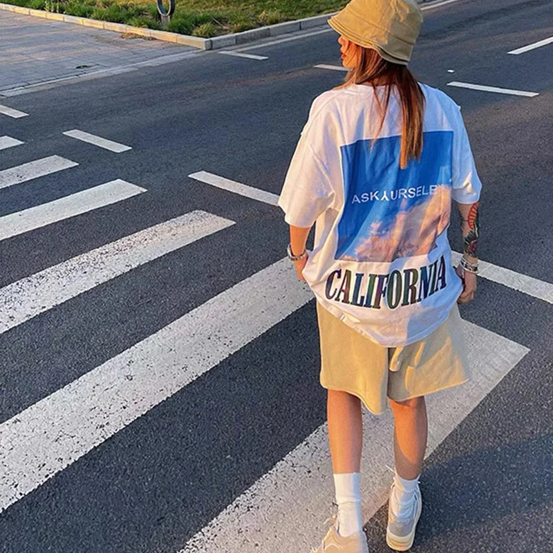 

Футболка Askyurself с изображением неба, свободная повседневная футболка с коротким рукавом, с светоотражающими надписями, для мужчин и женщин