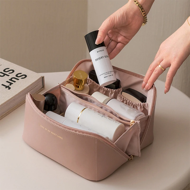

New Fashion Women Leather Travel Makeup Bags Toiletries Multifunction Storage Bag Cosmetic Large Capacity Luxury Storage Bag