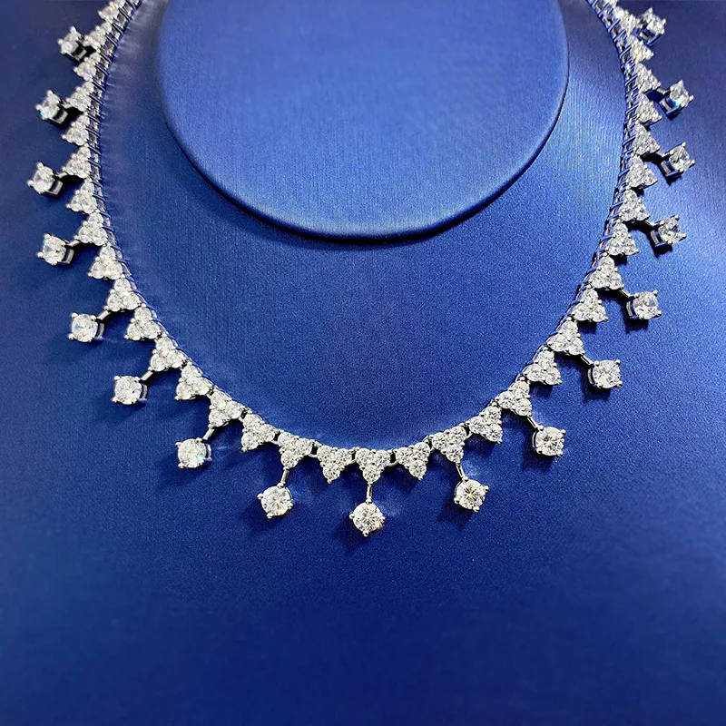 

S925 Silver Necklace European and American Temperament Fashion Neckchain 50 cent Water Drop Round Diamond Pendant 43cm Jewelry
