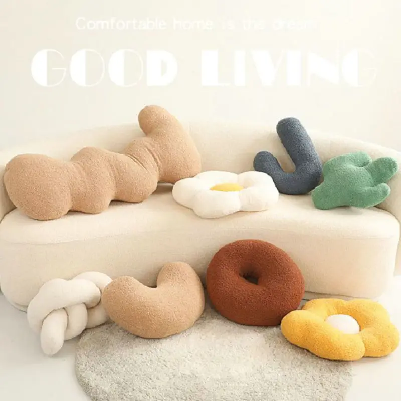 Подушка в нордическом простом современном стиле с цветами мягкая волнистая