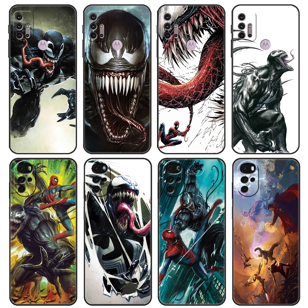 

Luxury Cell Phone Case for Motorola Moto G30 G60 One Fusion G9 Plus G8 Power Lite G50 Edge 20 Black Cover Marvel Hero Venom