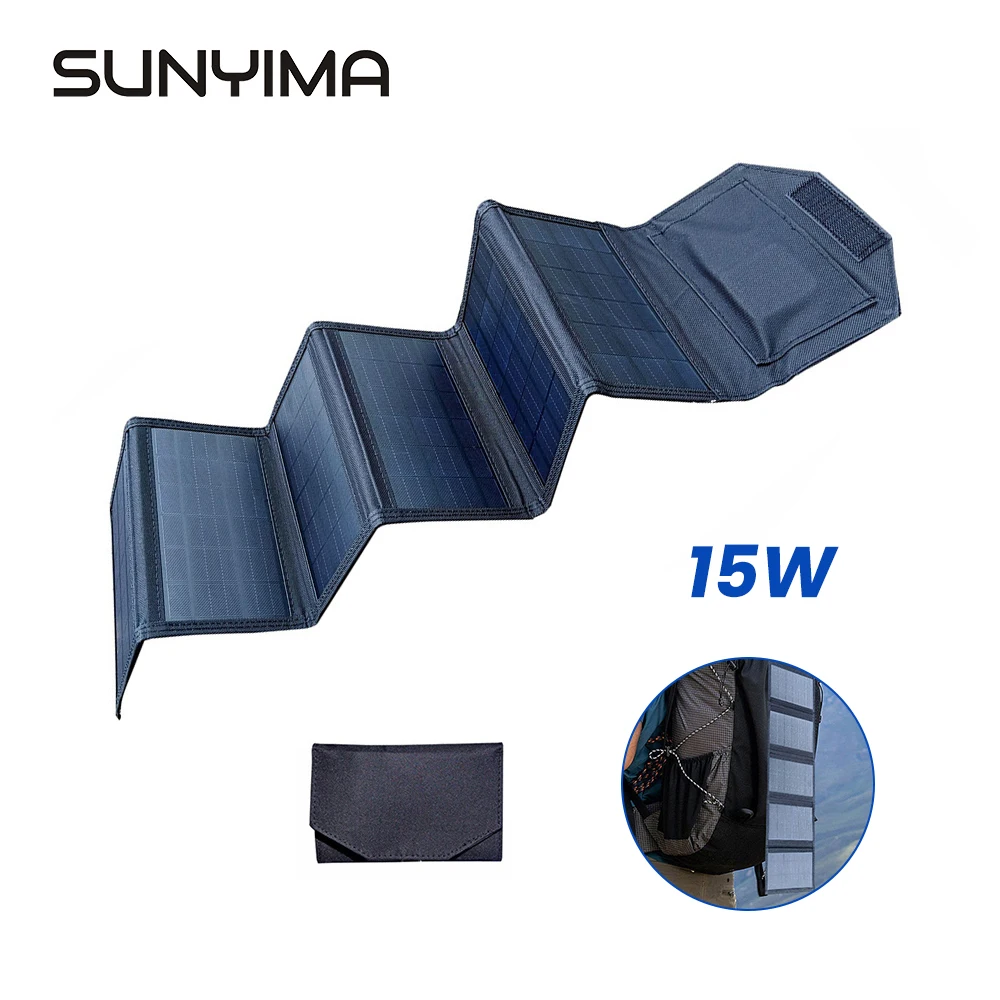 

SUNYIMA 15W Monocrystalline Silicon Folding Solar Panels Mobile Phone Fast Charge USB Photovoltaic Modules Charging Panel