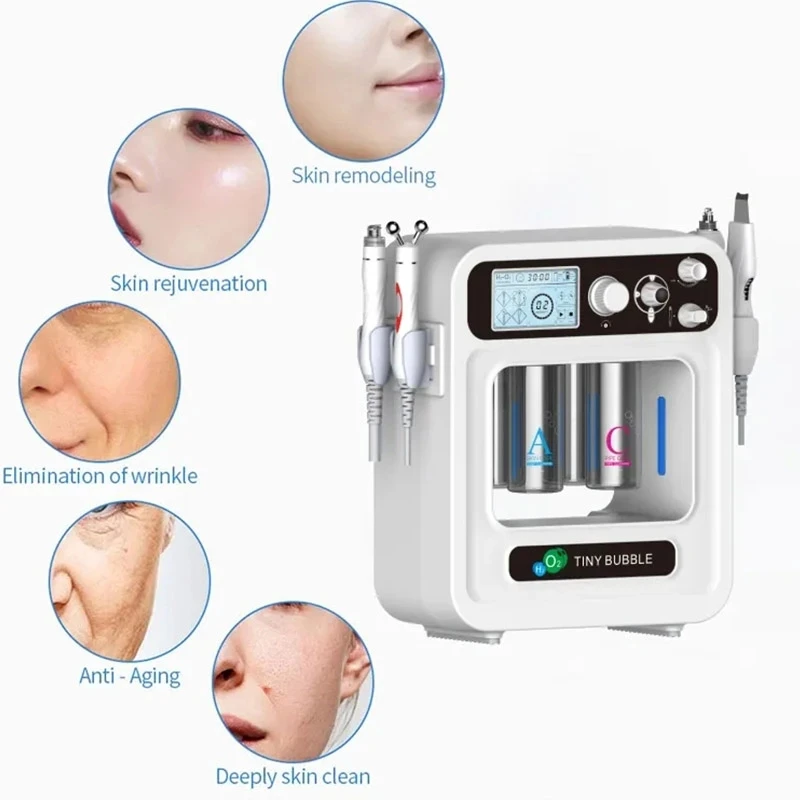 

New 4 in 1 Hydrogen Oxygen Small Bubble Facial Beauty Machine H2O2 Hydro Dermabrasion Rejuvenation Tightening Skin Care Face Spa