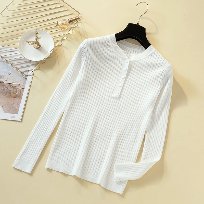 Женский Базовый Однотонный Тонкий Вязаный Пуловер На Пуговицах