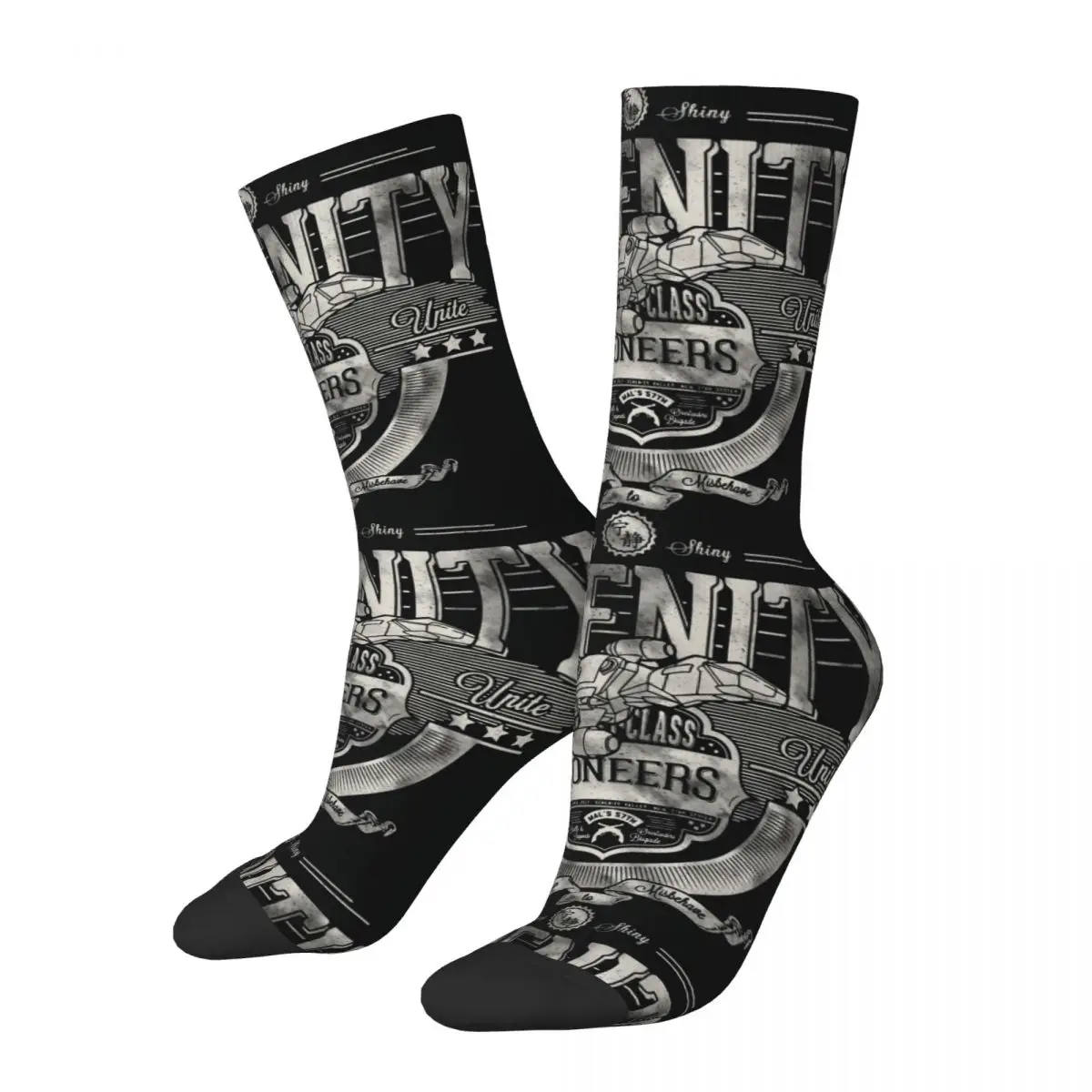 

Funny Happy Men's Compression Socks Space Pioneers Vintage Firefly Spaceship Science Fiction TV Series Hip Hop Casual Crew Sock